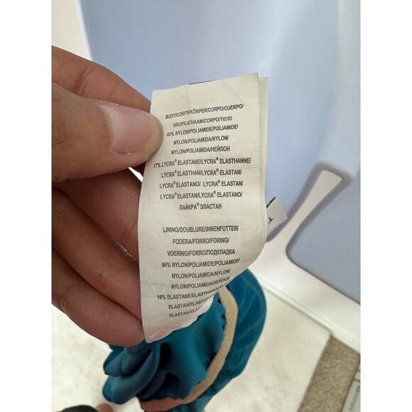 Trina Turk Off Shoulder Ruffle One Piece Swimsuit Teal Blue Size 6 - Picture 7 of 7